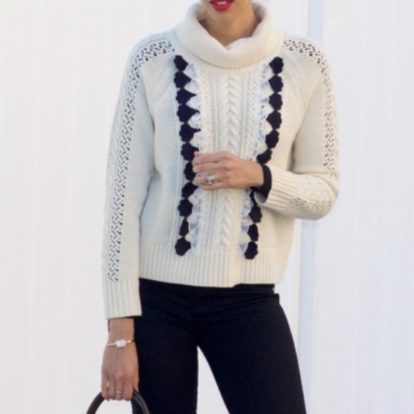 J. Crew Ruffle Front Cable Knit Turtleneck Sweater XS - Picture 8 of 12